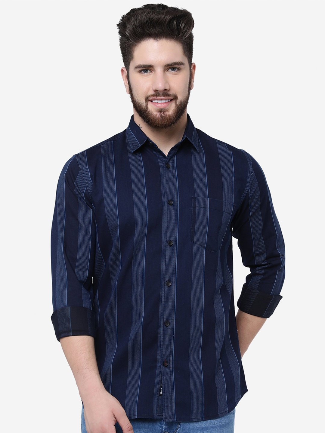 

JADE BLUE Men Striped Cotton Slim Fit Opaque Casual Shirt