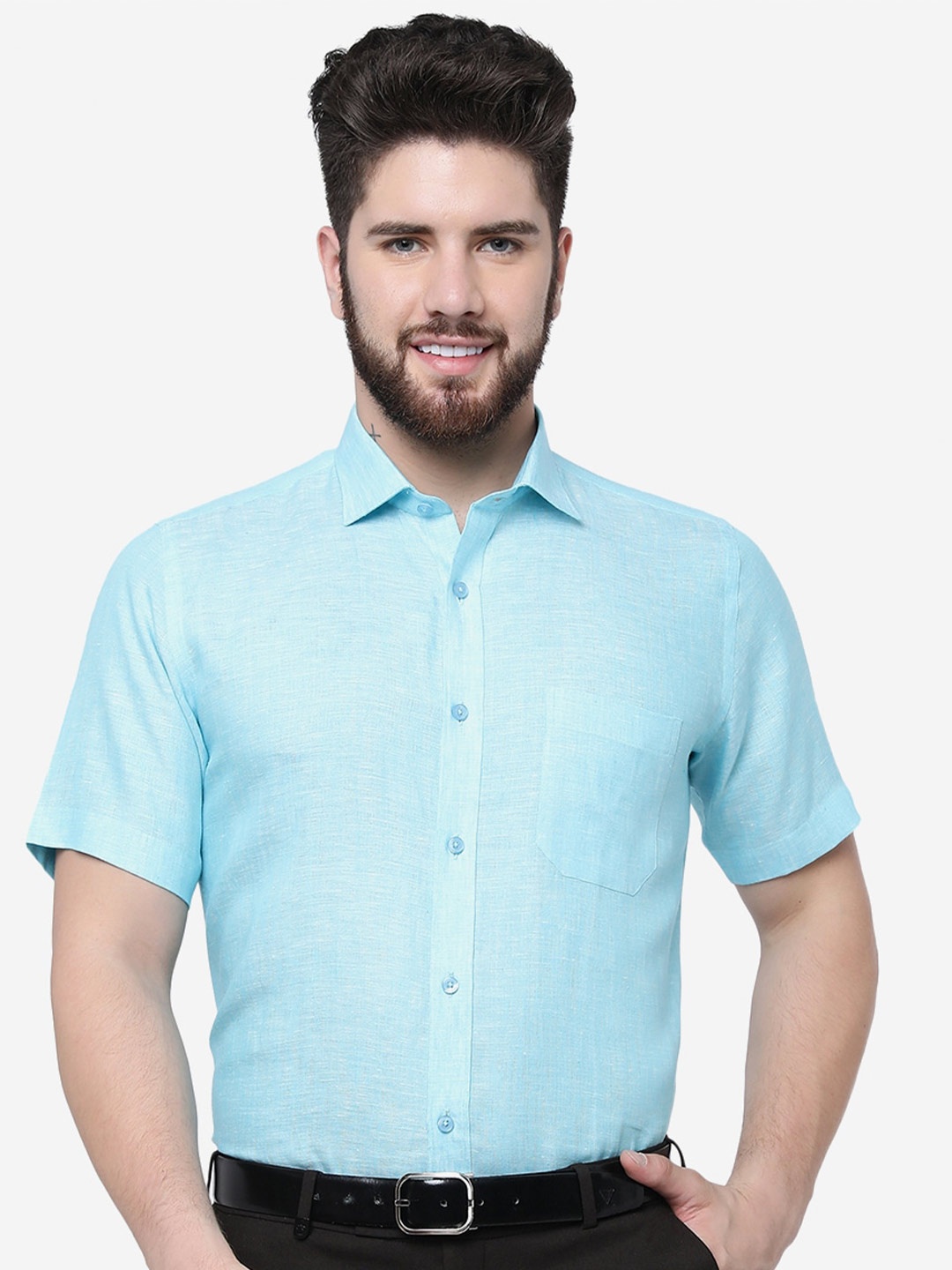 

JADE BLUE Opaque Linen Formal Shirt