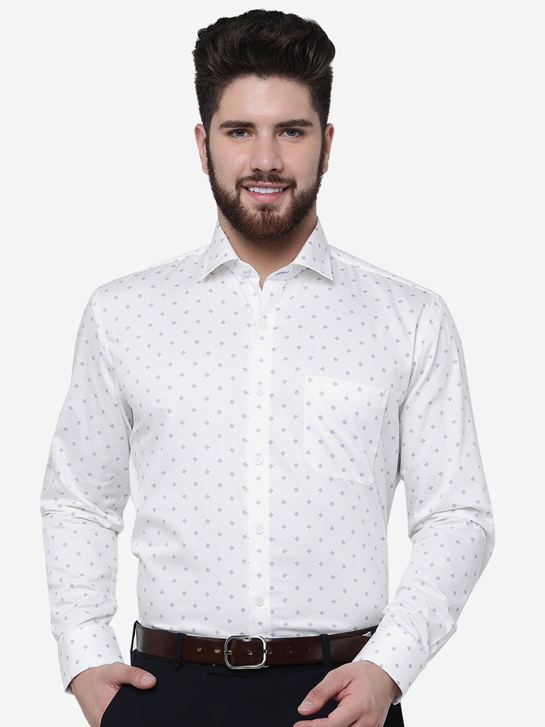 

JADE BLUE Men Printed Cotton Opaque Formal Shirt, White
