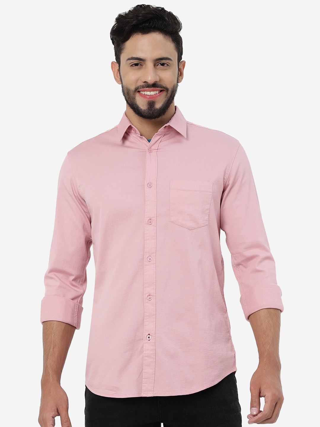 

JADE BLUE Slim Fit Opaque Cotton Casual Shirt, Pink