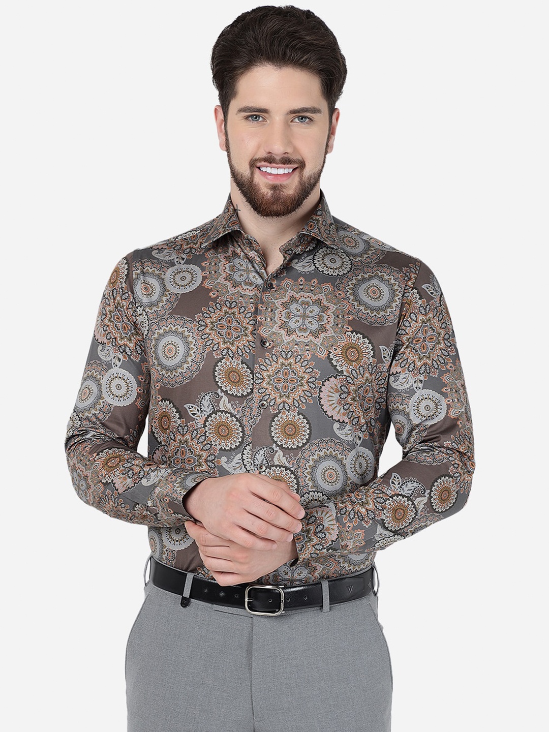 

WYRE Men Slim Fit Printed Pure Cotton Party Shirt, Brown