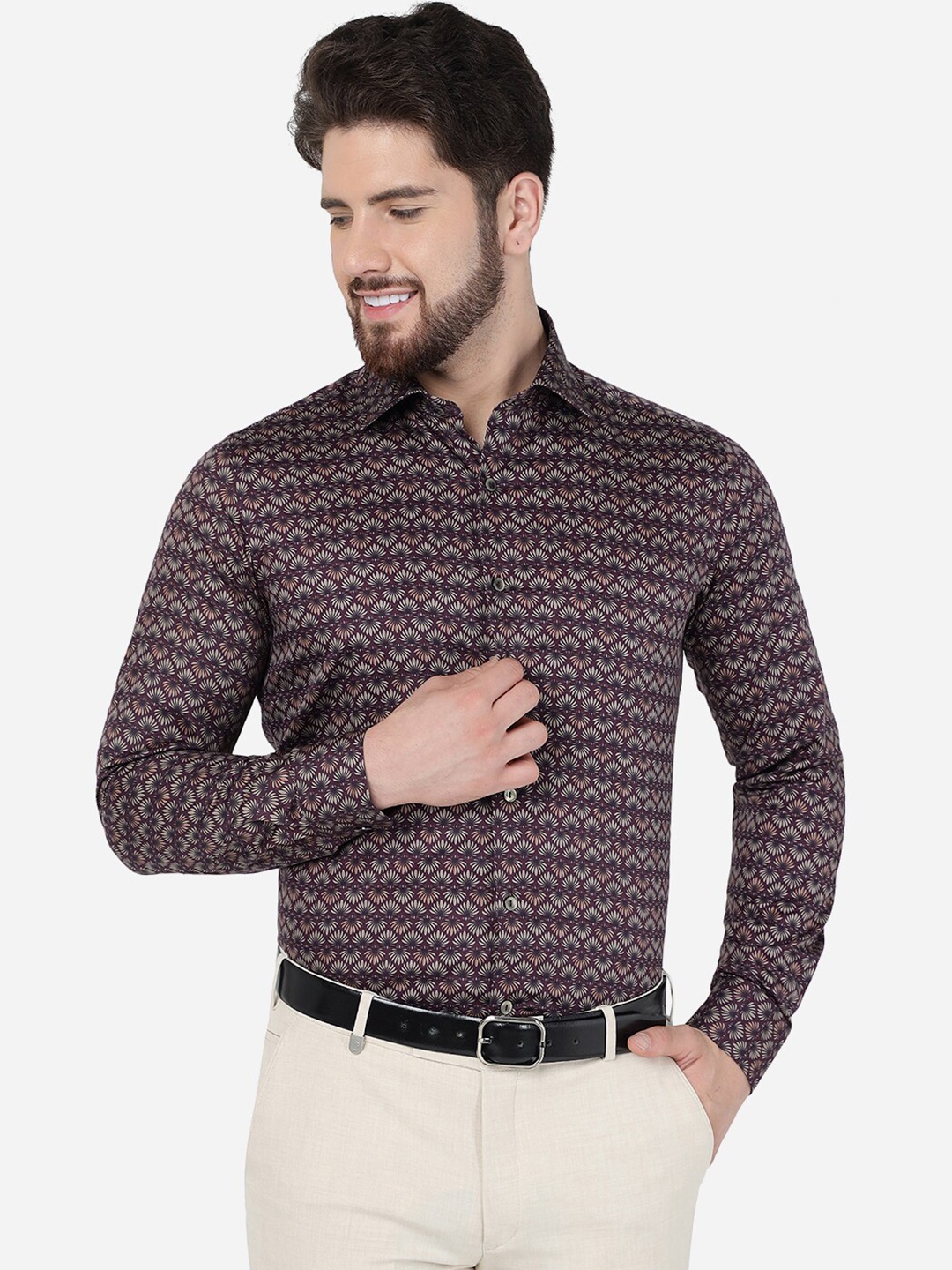 

WYRE Men Slim Fit Floral Printed Pure Cotton Party Shirt, Purple
