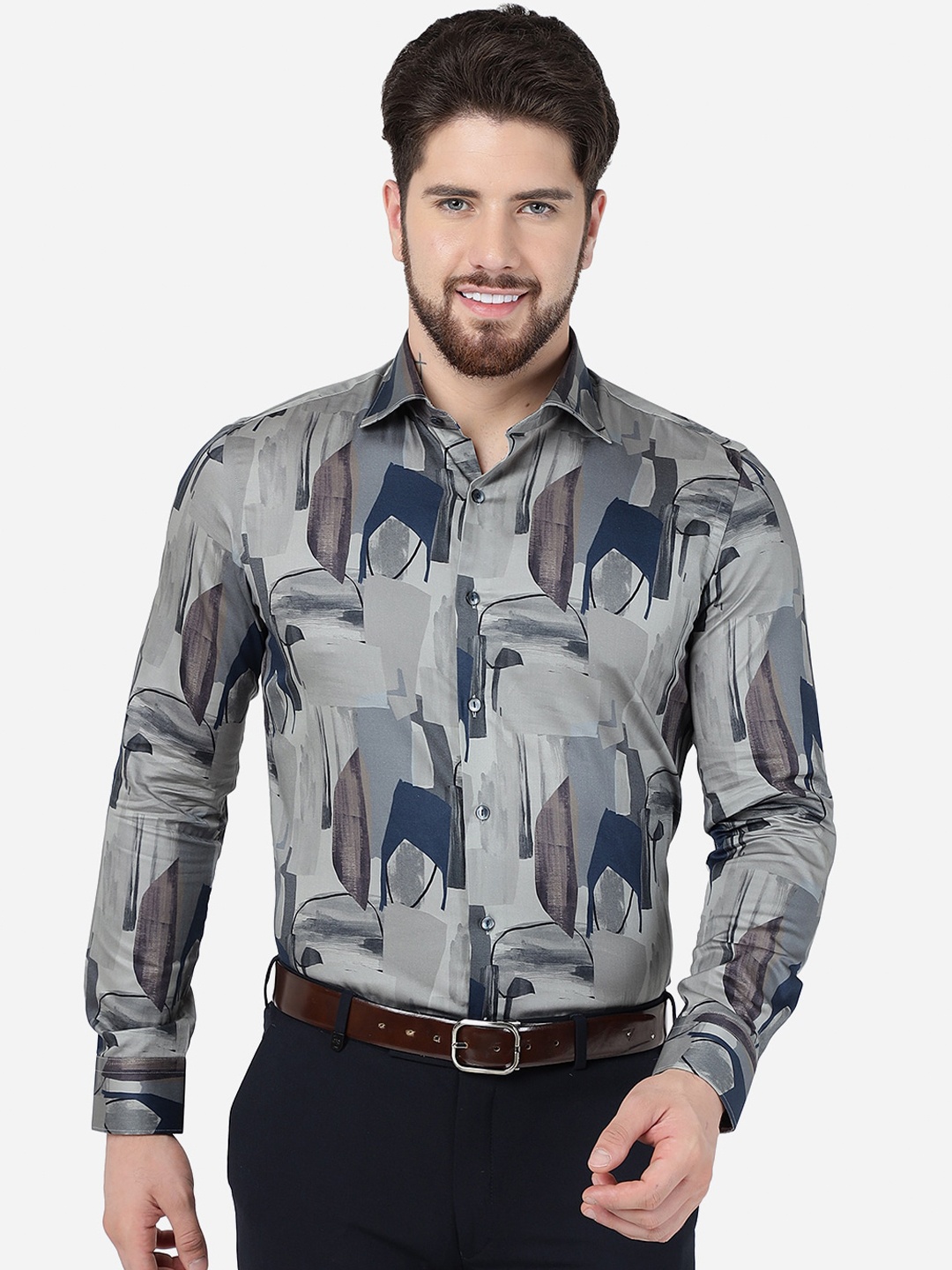 

WYRE Men Slim Fit Printed 100% Cotton Formal Shirt, Grey