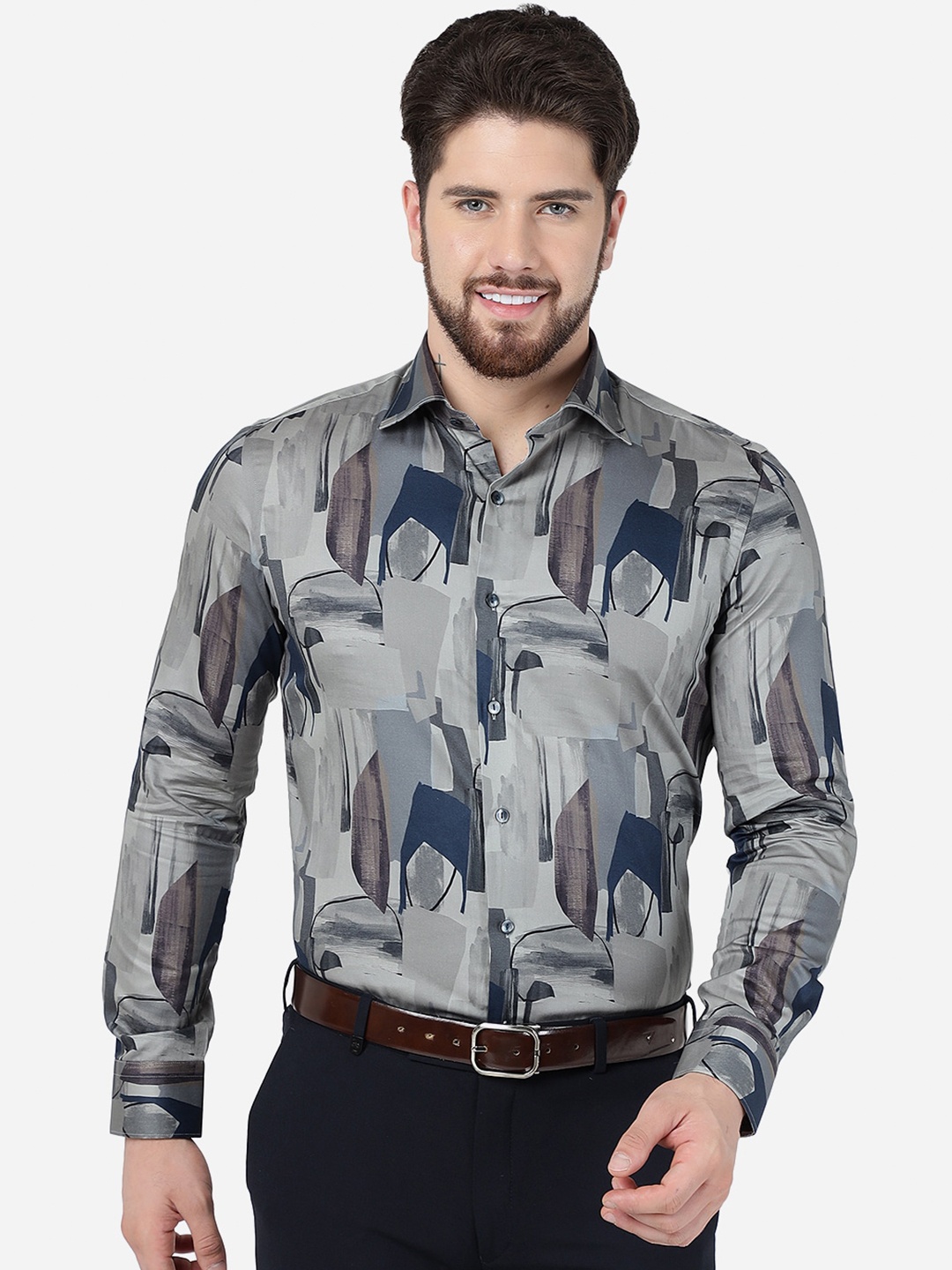 

WYRE Men Slim Fit Printed Pure Cotton Shirt, Grey