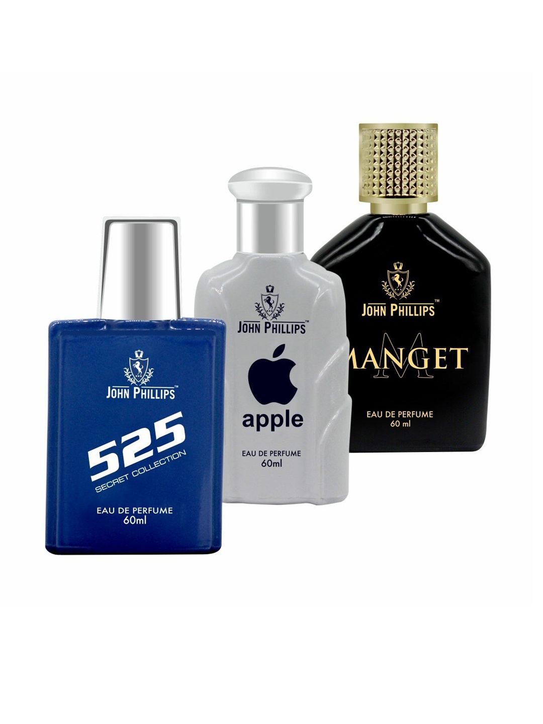 

JOHN PHILLIPS Set of 3 Long Lasting Eau De Parfum 60 ml each - 525 + Apple + Manget, Blue