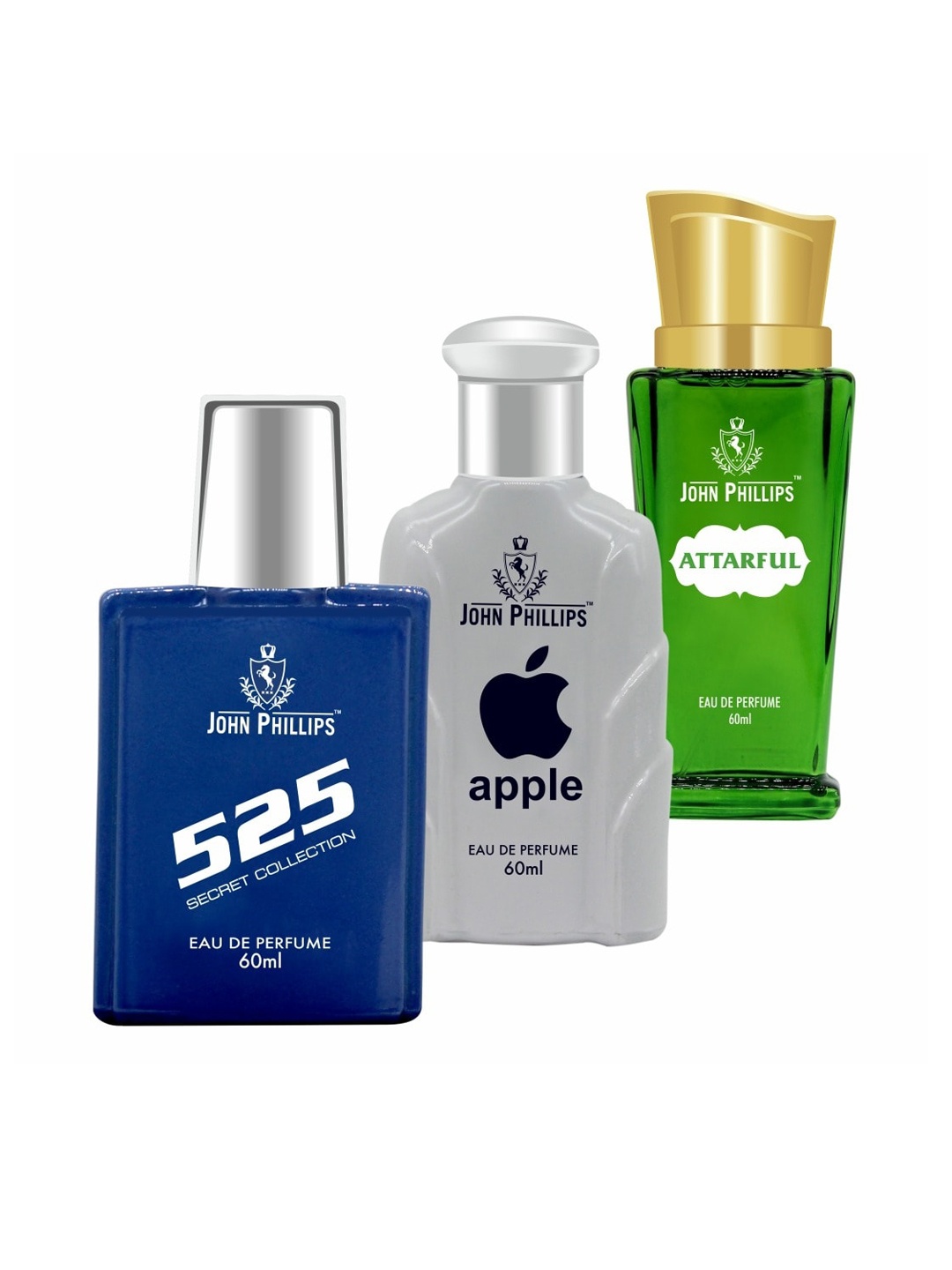 

JOHN PHILLIPS Set of 3 Long Lasting Eau De Parfum 60 ml each - 525 + Apple + Attarful, Blue