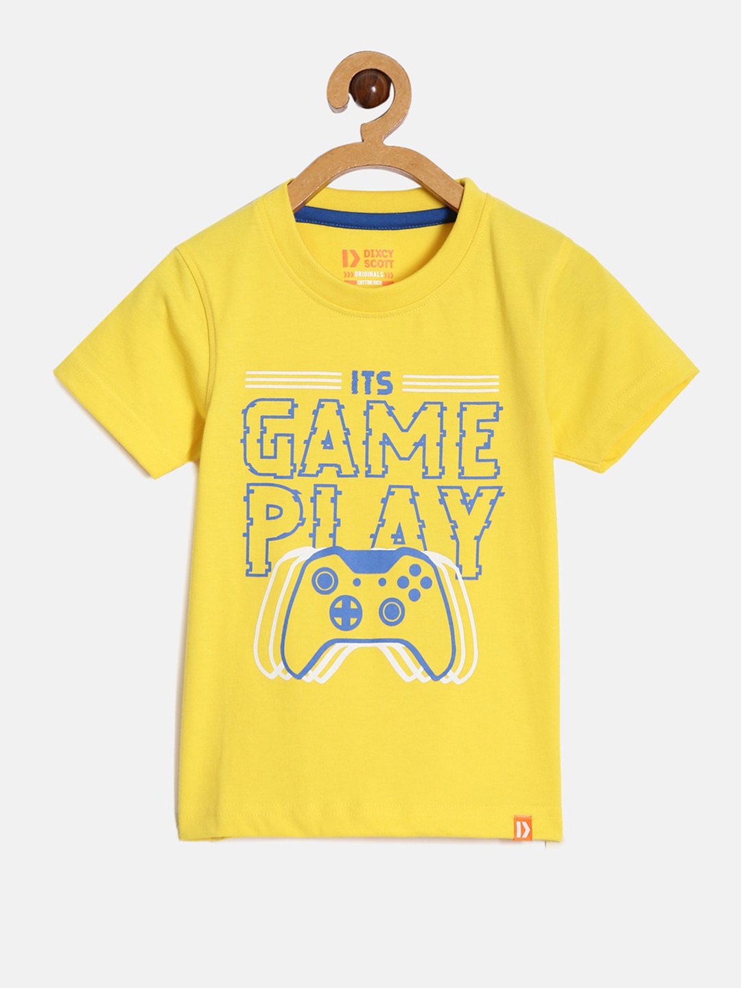 DIXCY SCOTT Boys Typography Printed Cotton T-shirt, Yellow