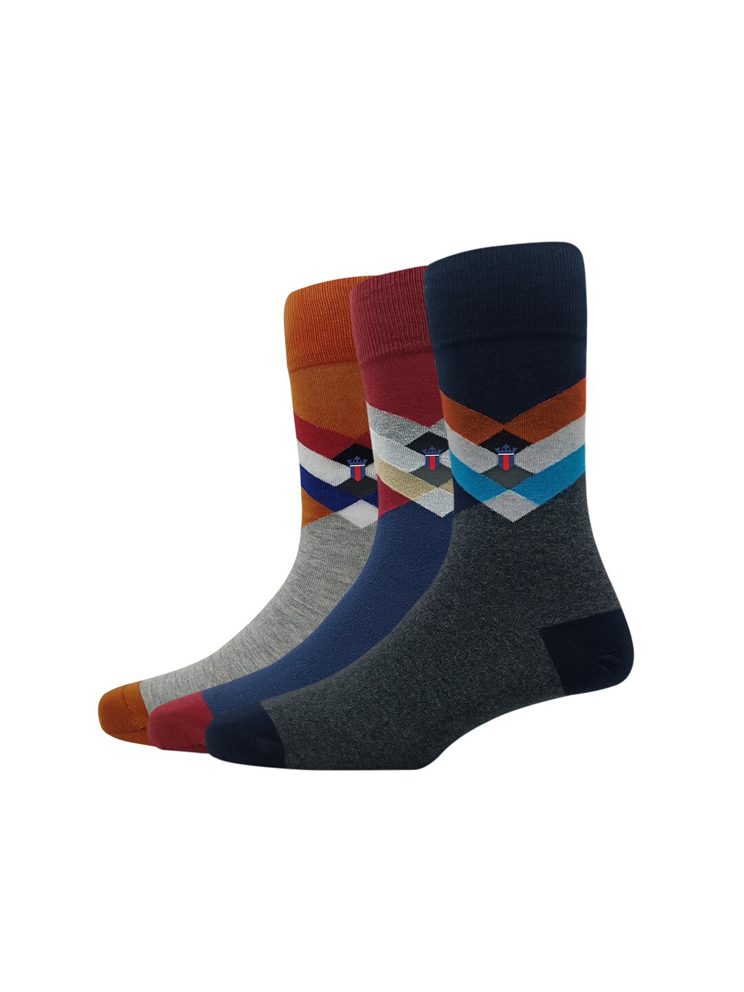 

Louis Philippe Men Pack Of 3 Patterned Cotton Calf-Length Socks, Navy blue