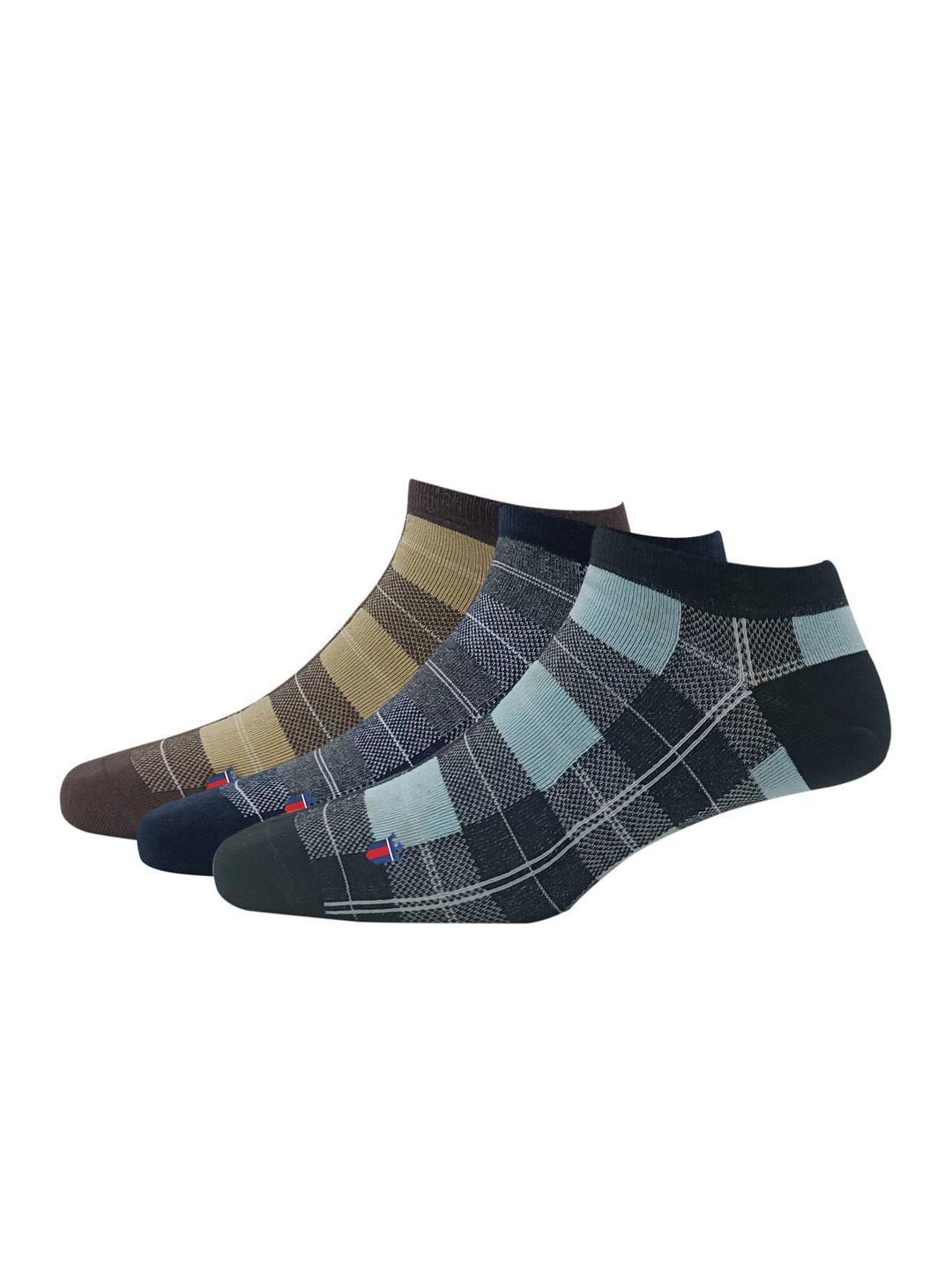 

Louis Philippe Men Pack Of 3 Checked Cotton Ankle Socks, Brown