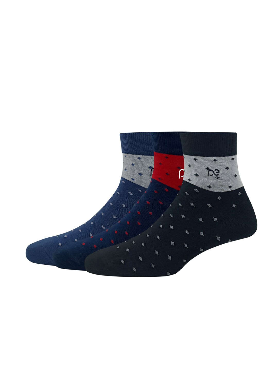 

Peter England Men Pack Of 3 Patterned Cotton Above Ankle-Length Socks, Navy blue