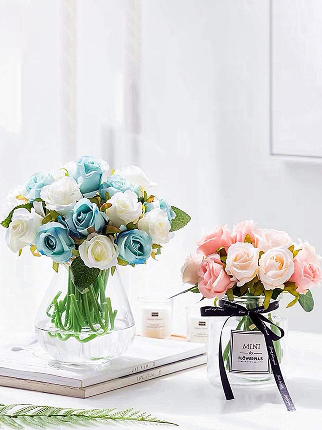 

XERGY Blue & White 12 Pieces Artificial Rose Flowers