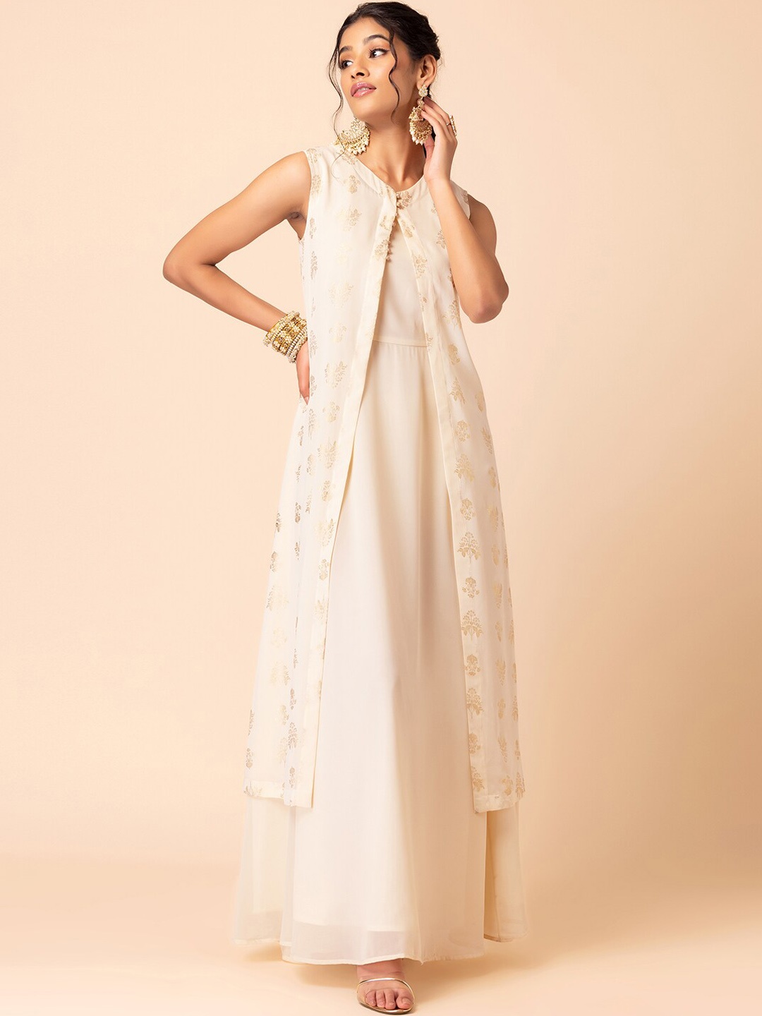 

INDYA X SAMANT CHAUHAN A-Line Ethnic Dress with Jacket, Off white