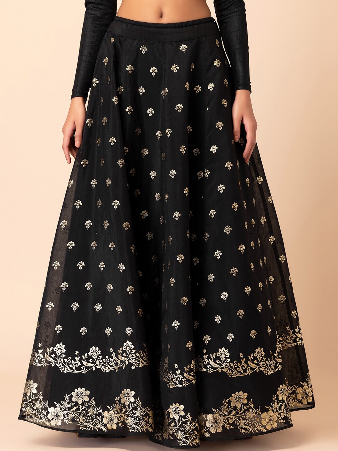 

INDYA X Samant Chauhan Floral Foil-Printed Flared Lehenga Maxi Skirt, Black