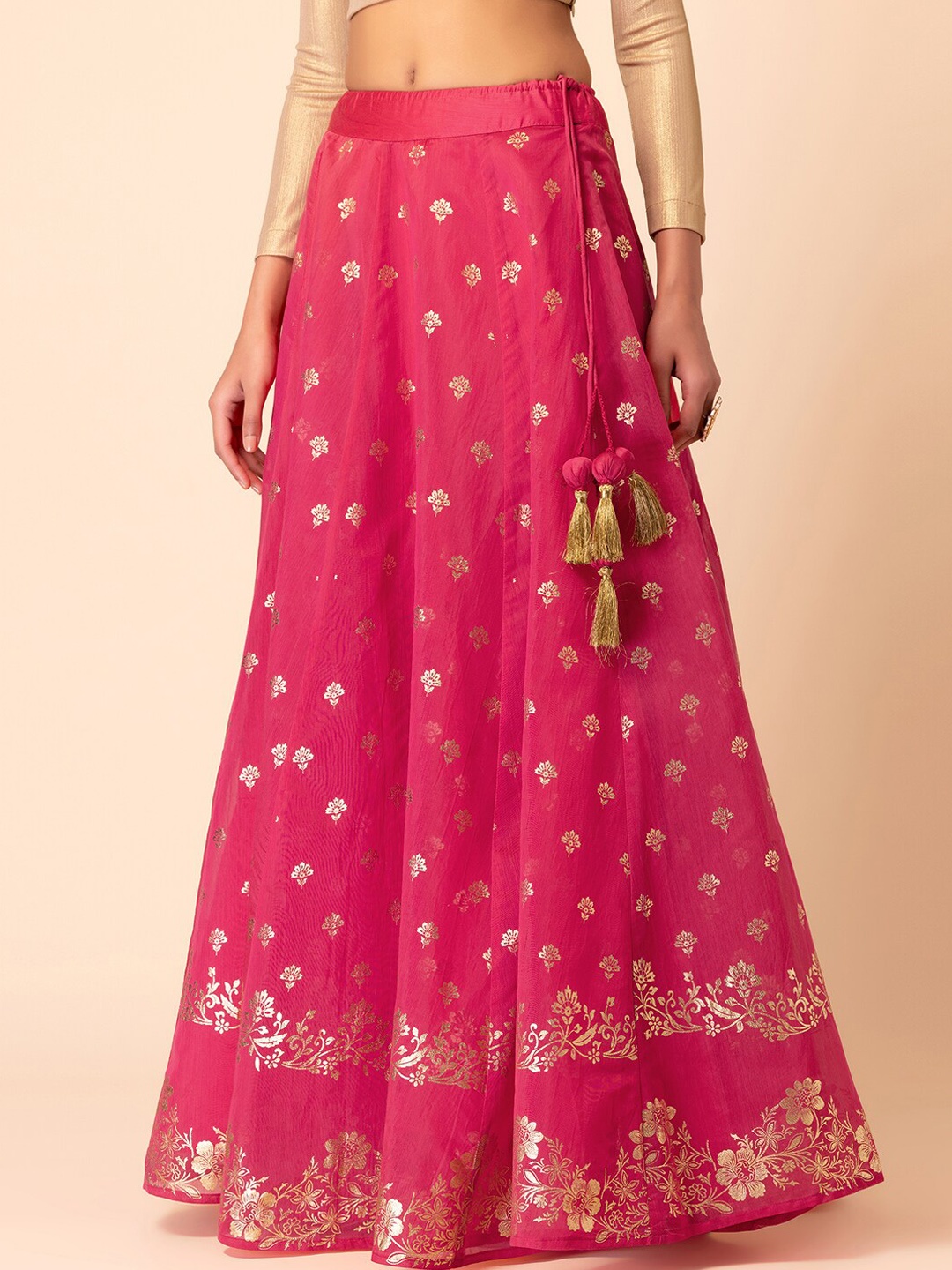 

INDYA X SAMANT CHAUHAN Floral Foil-Printed Flared Lehenga Maxi Skirt, Pink