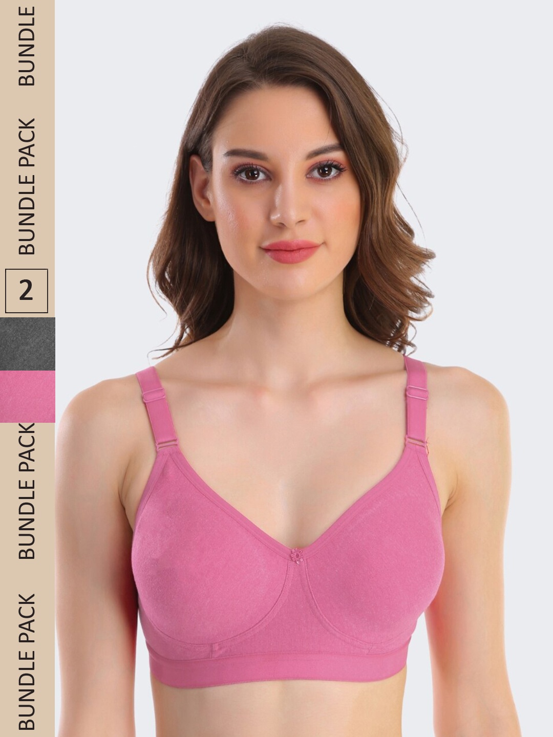 

POOJA RAGENEE Pack Of 2 Non-Wired Full Coverage All Day Comfort Seamless T-Shirt Bra, Pink