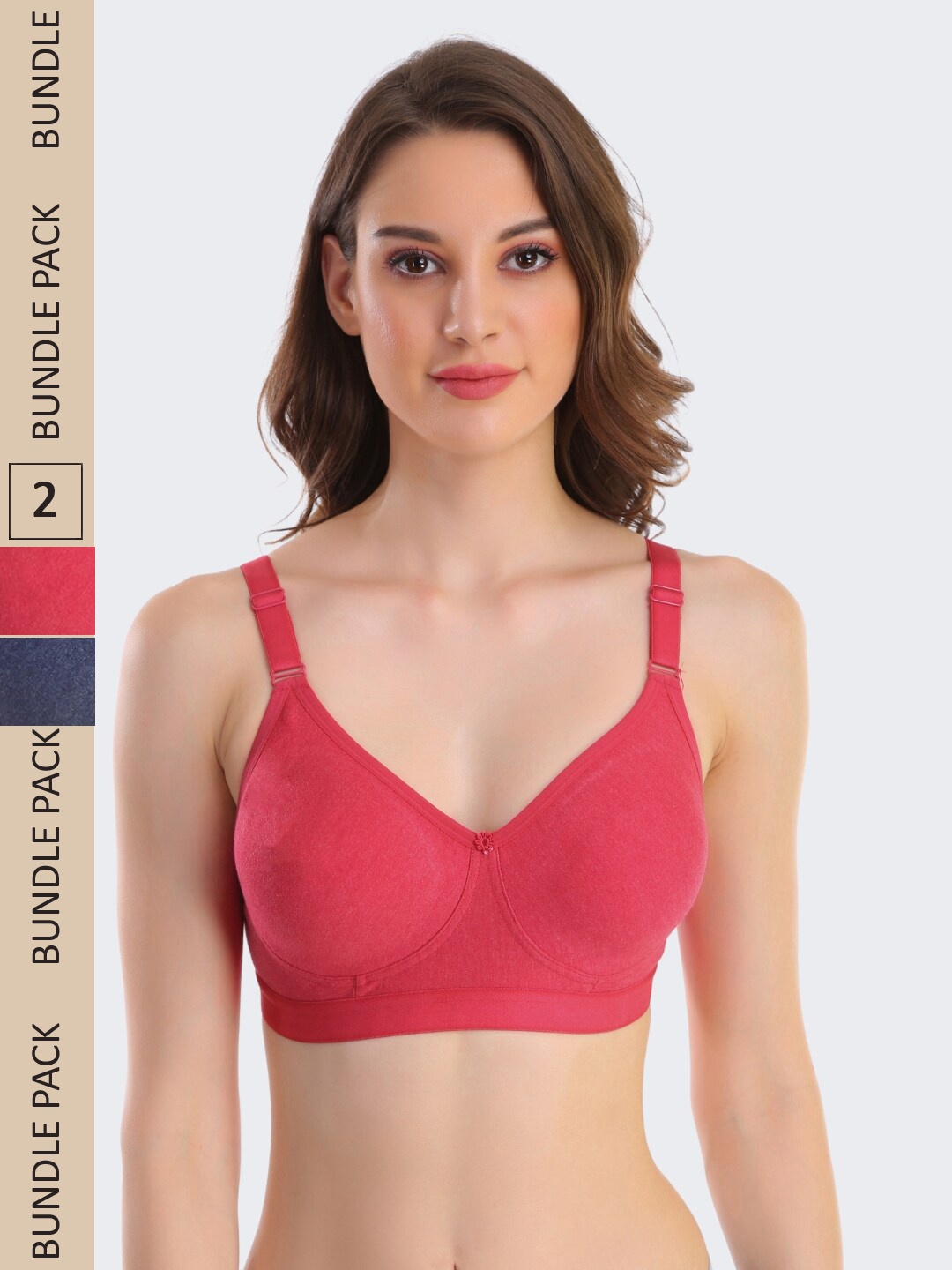 

POOJA RAGENEE Pack Of 2 Non-Wired Full Coverage All Day Comfort Seamless T-Shirt Bra, Navy blue