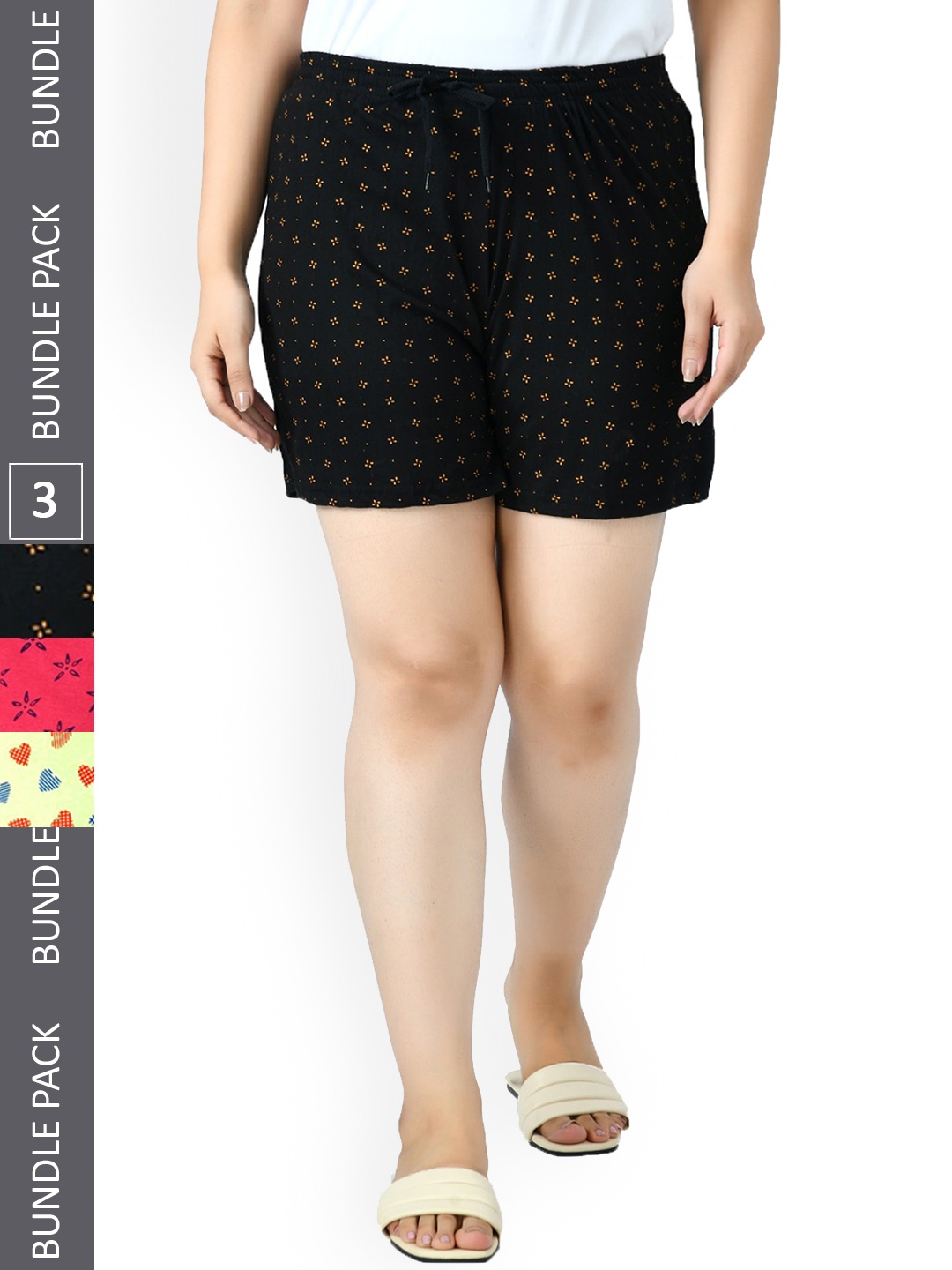 

IndiWeaves Women Pack Of 3 Printed High-Rise Pure Cotton Lounge Shorts, Red