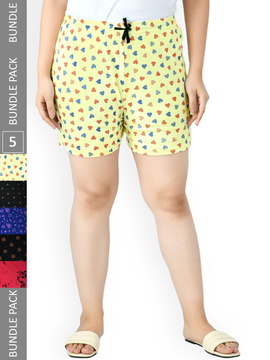 

IndiWeaves Women Pack Of 4 Printed High-Rise Pure Cotton Shorts, Yellow
