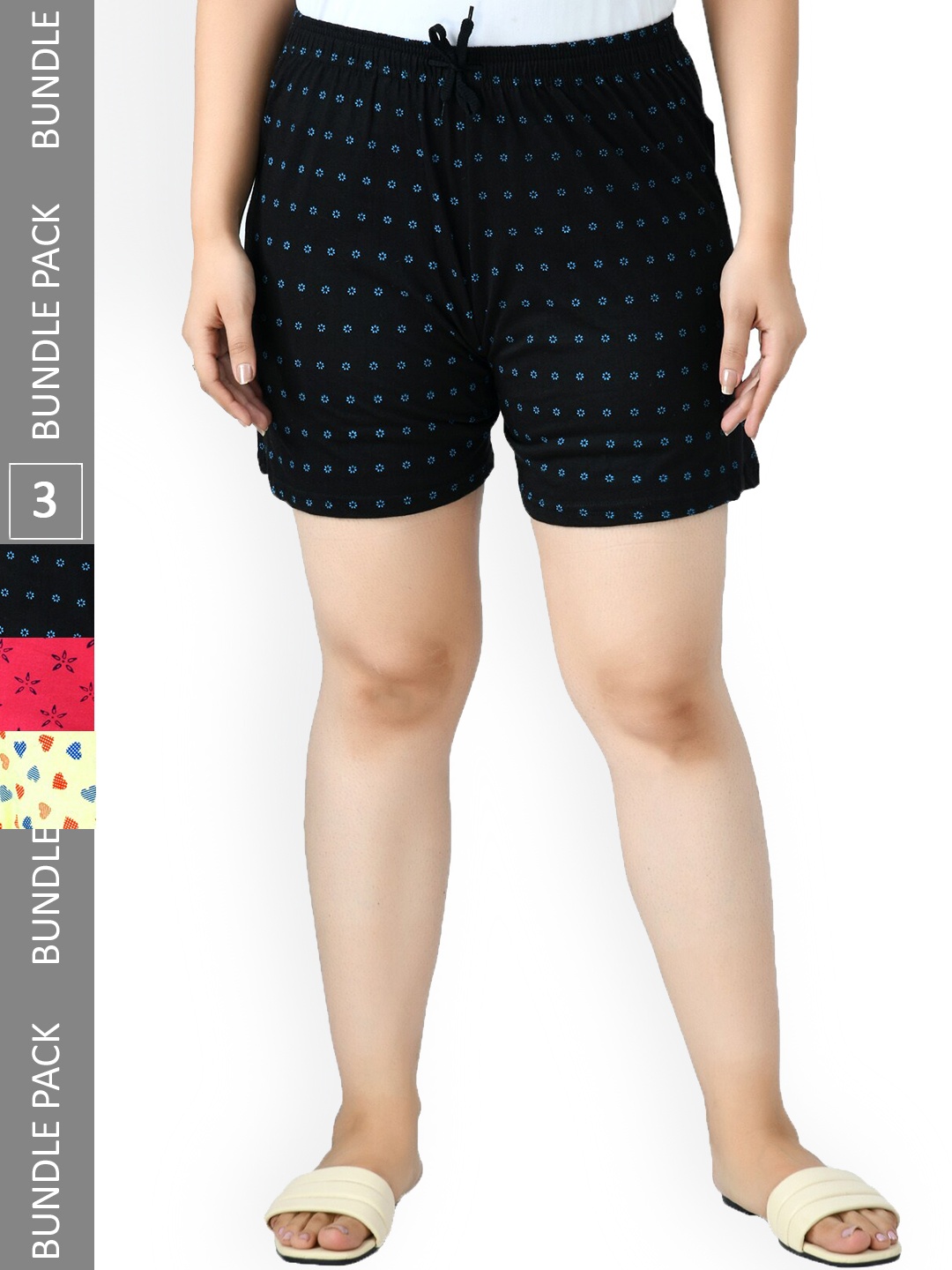 

IndiWeaves Women Pack Of 3 Printed High-Rise Pure Cotton Shorts, Red