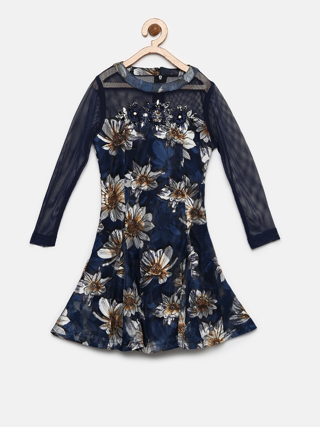 

Tiny Girl Navy Blue Floral Print Fit & Flare Dress