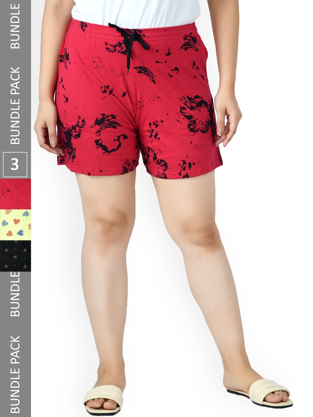 

IndiWeaves Women Pack Of 3 High-Rise Printed Pure Cotton Shorts, Pink