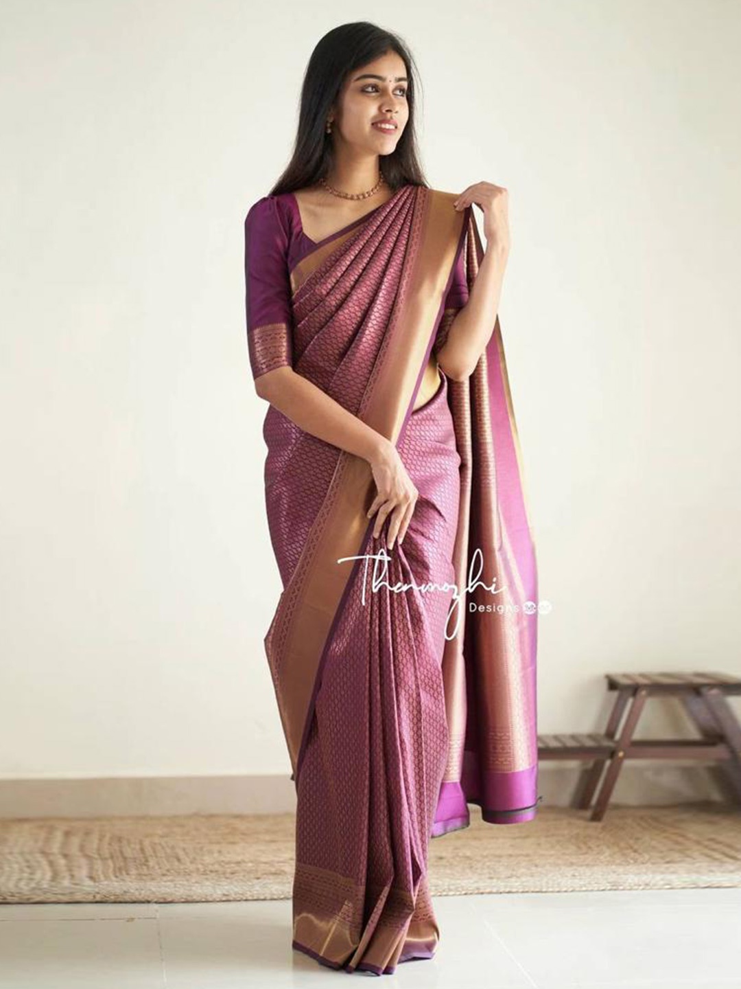 

Naishu Trendz Ethnic Woven Design Pure Silk Kanjeevaram Saree, Purple