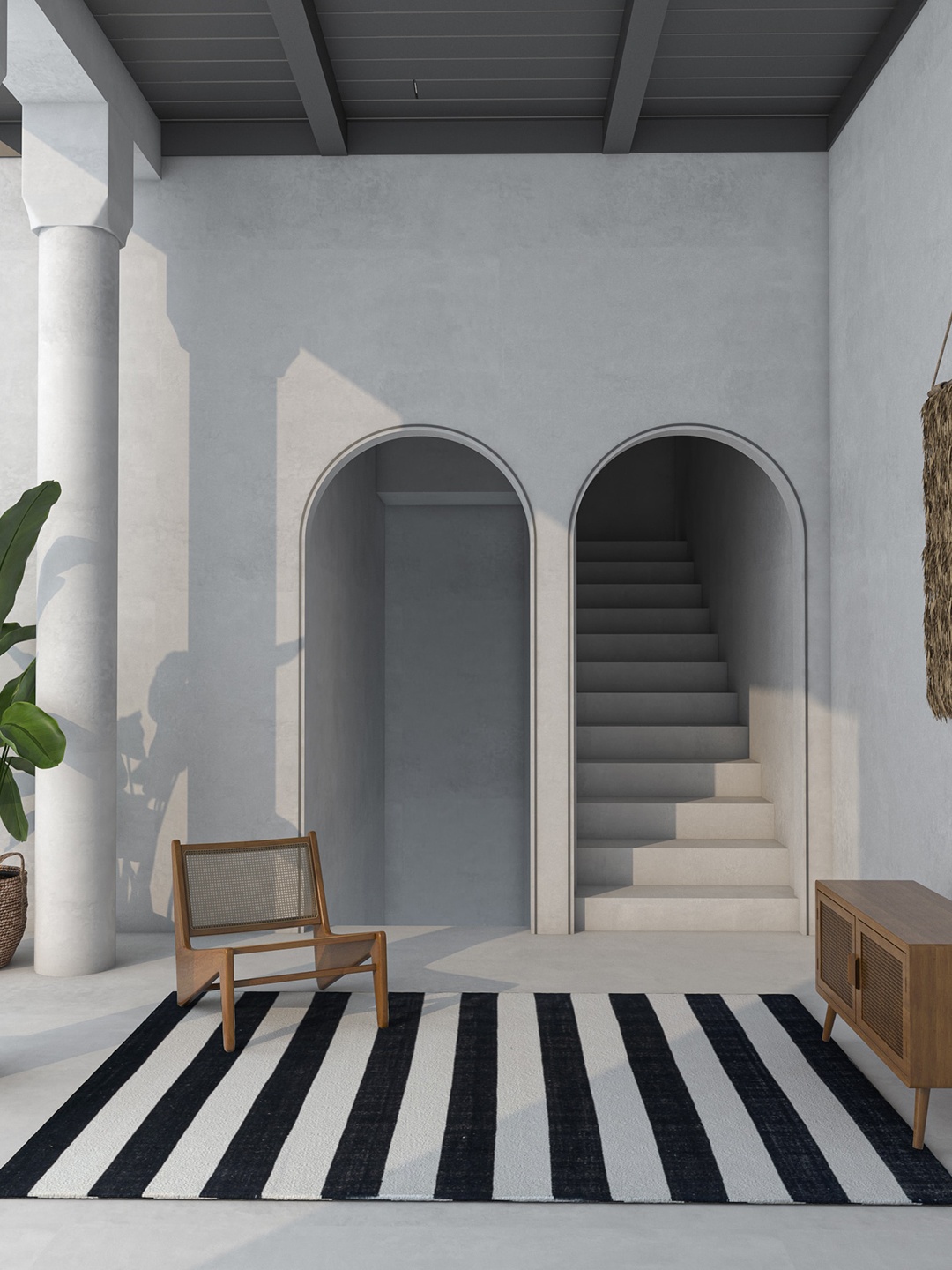 

Jaipur Rugs Off-White & Black Striped Rectangular Pure Woolen Dhurrie Carpet