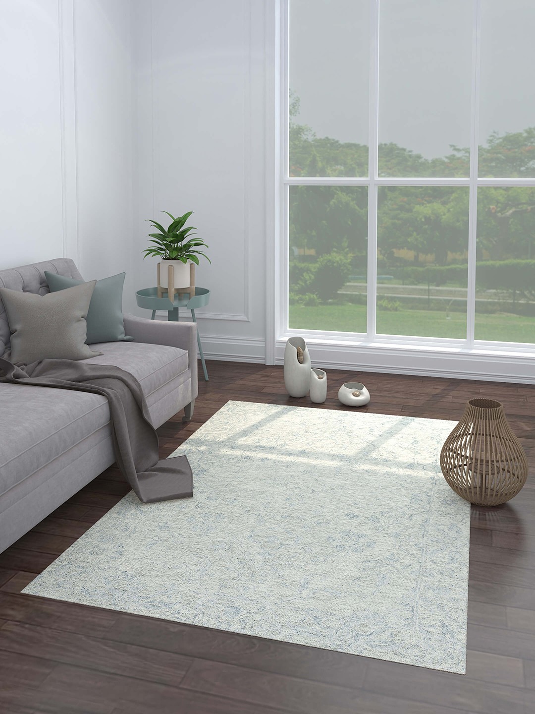 

Jaipur Rugs Blue Woven Design Rectangular Woolen Hand Tufted Dhurrie Carpet
