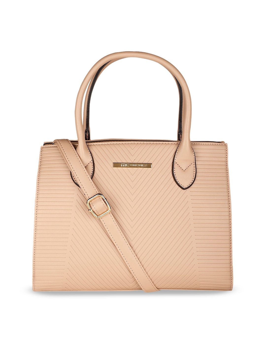 

Marie Claire Pink Textured Leather Satchel Bag, Peach