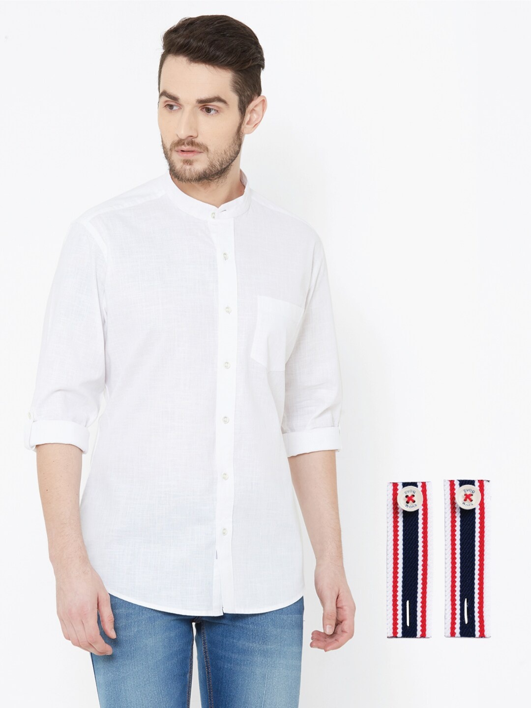 

EVOQ Men Cotton Linen Standard Opaque Casual Shirt, White