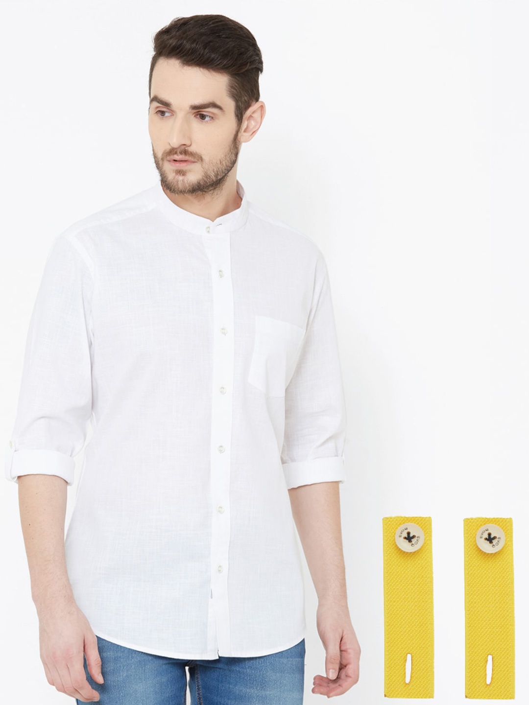 

EVOQ Men Cotton Linen Standard Opaque Casual Shirt, White