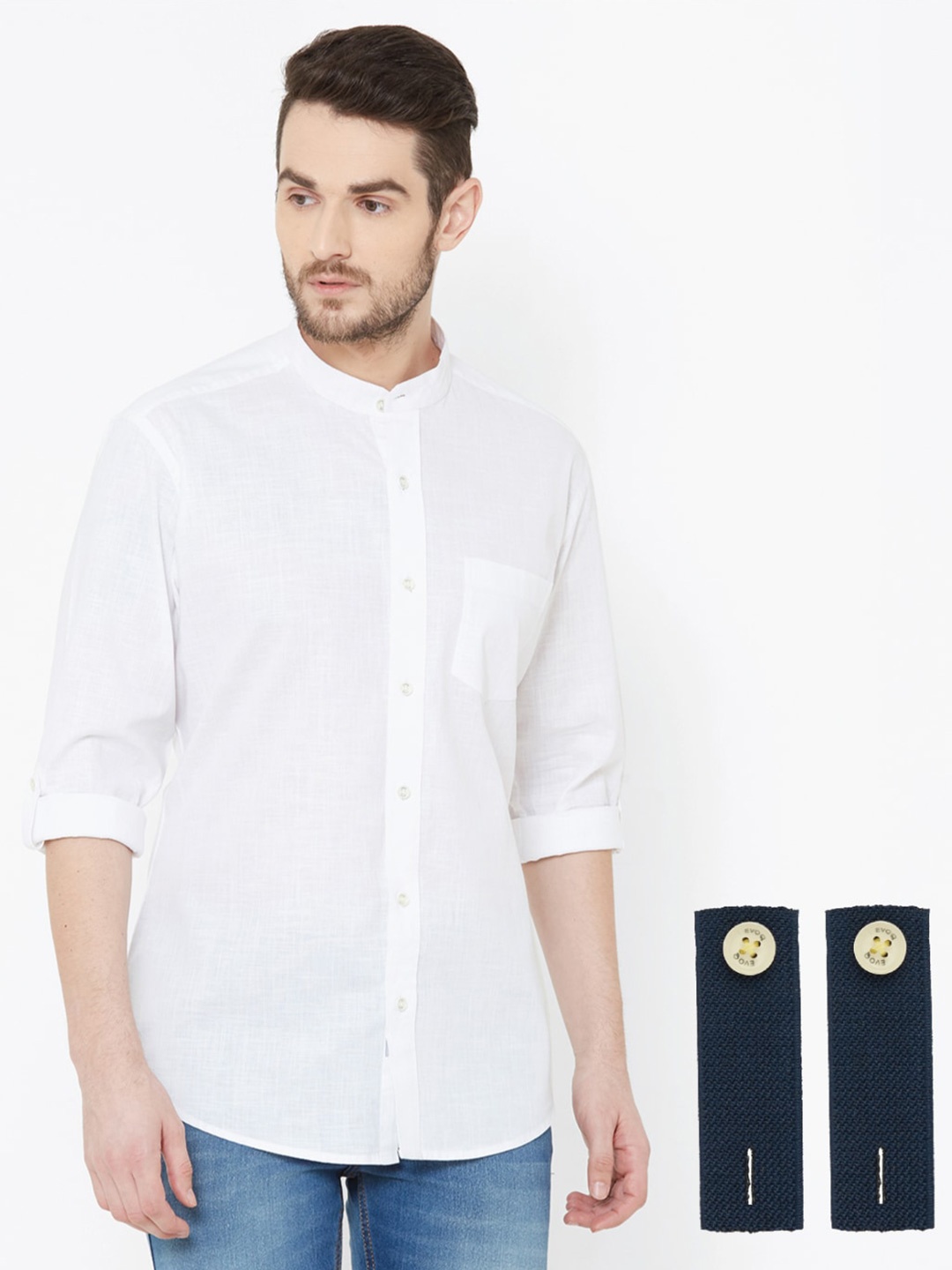 

EVOQ Men Cotton Linen Standard Opaque Casual Shirt, White