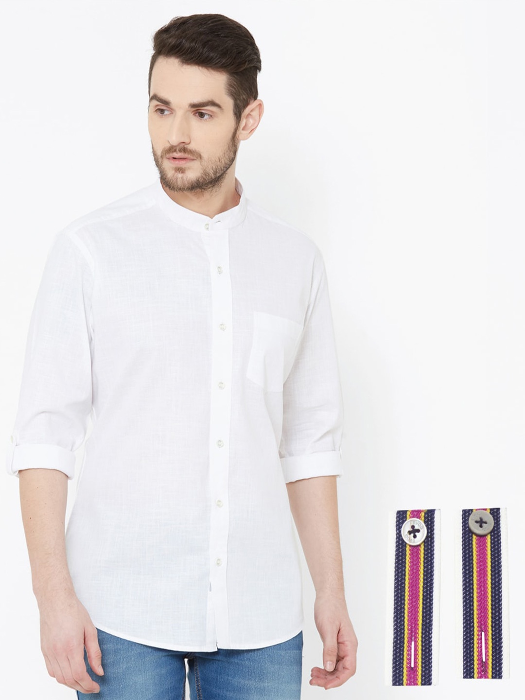 

EVOQ Men Cotton Linen Standard Opaque Casual Shirt, White