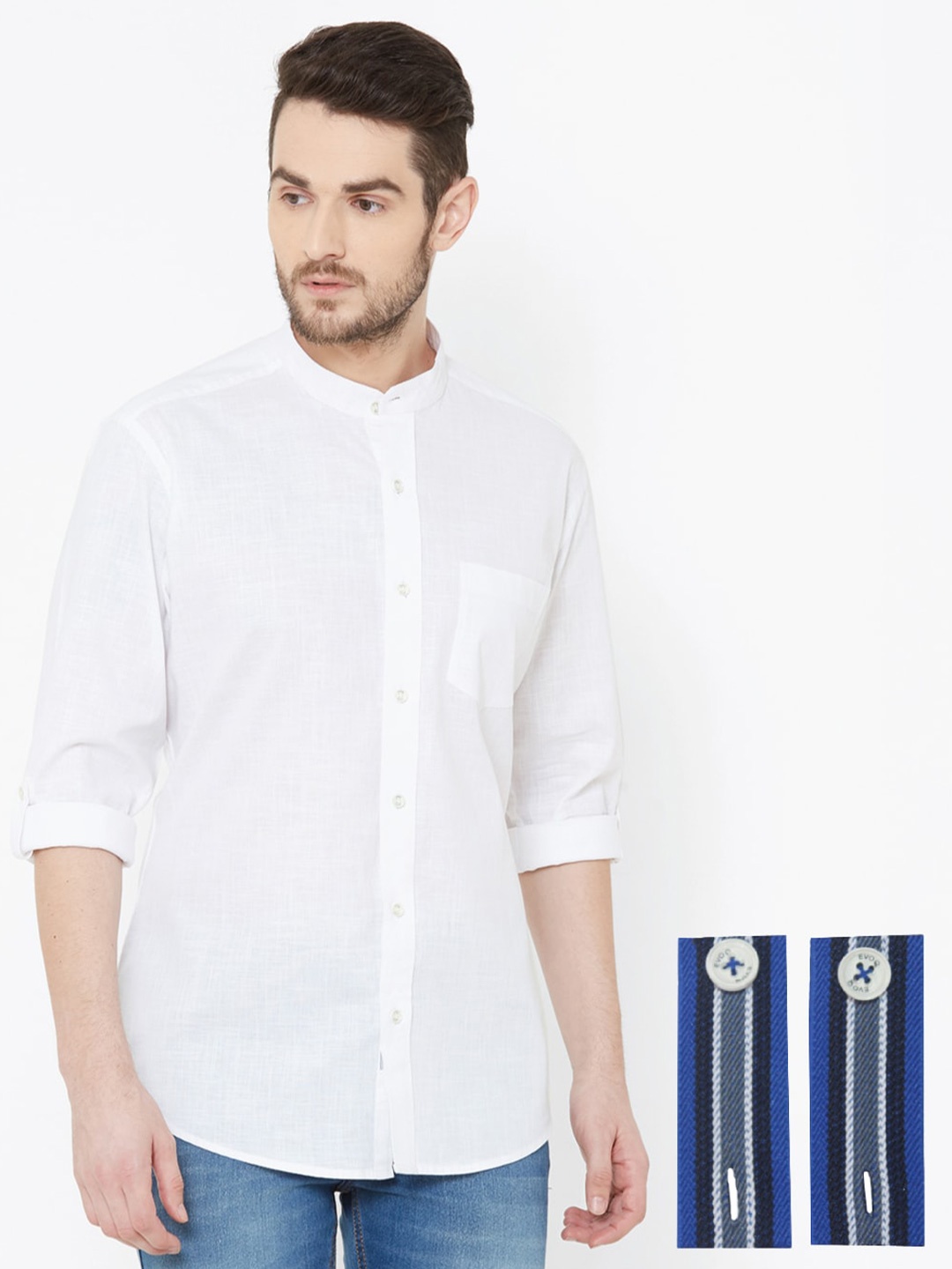 

EVOQ Men Cotton Linen Standard Opaque Casual Shirt, White