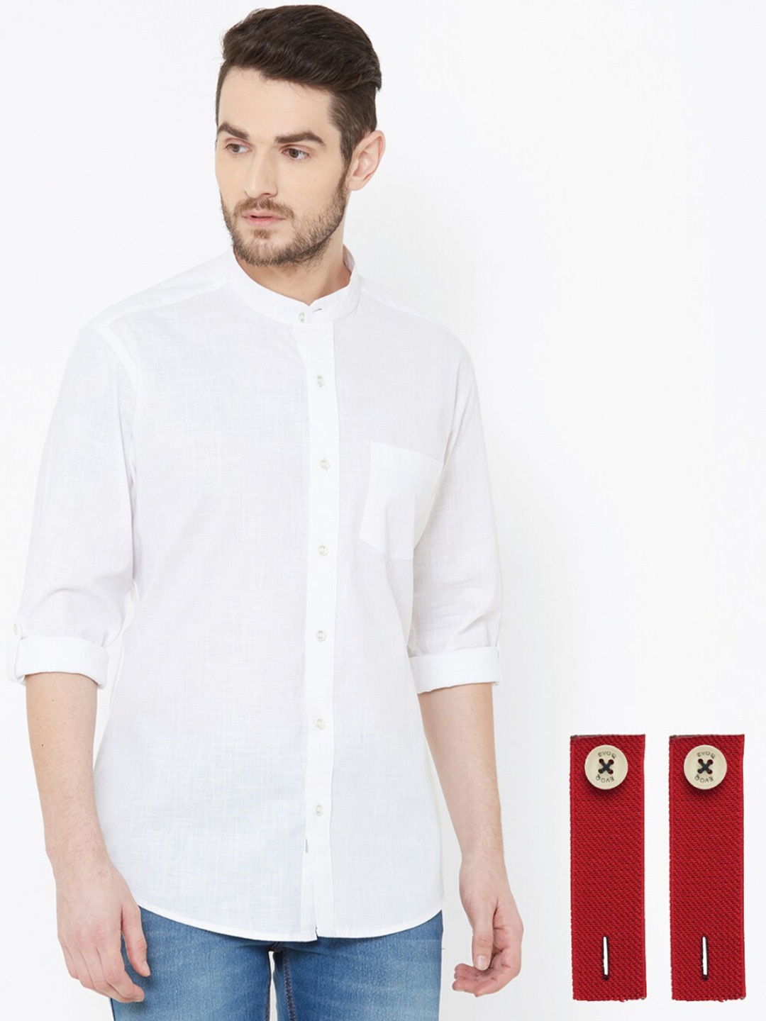 

EVOQ Men Cotton Linen Standard Opaque Casual Shirt, White