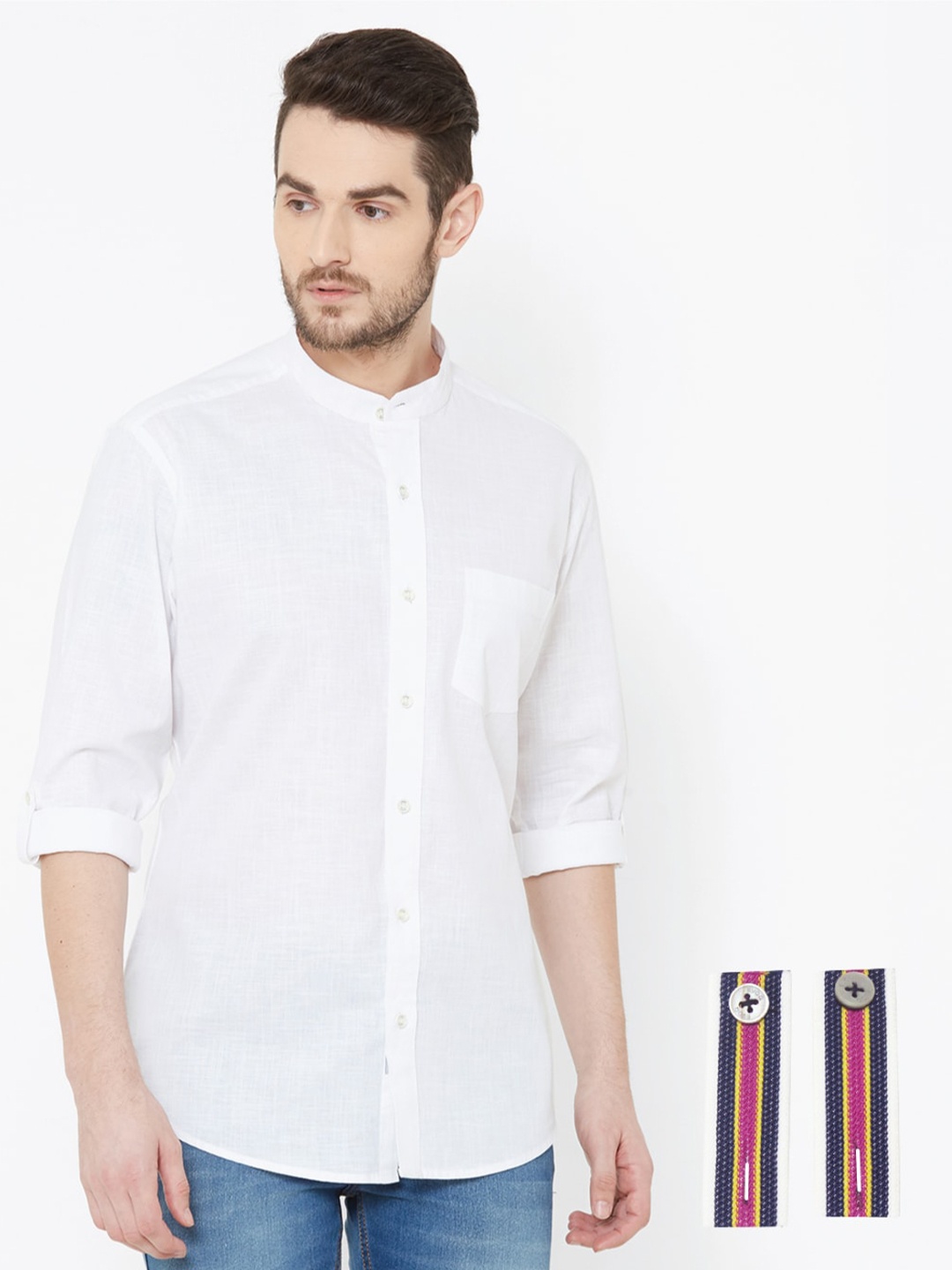 

EVOQ Men Cotton Linen Standard Opaque Casual Shirt, White