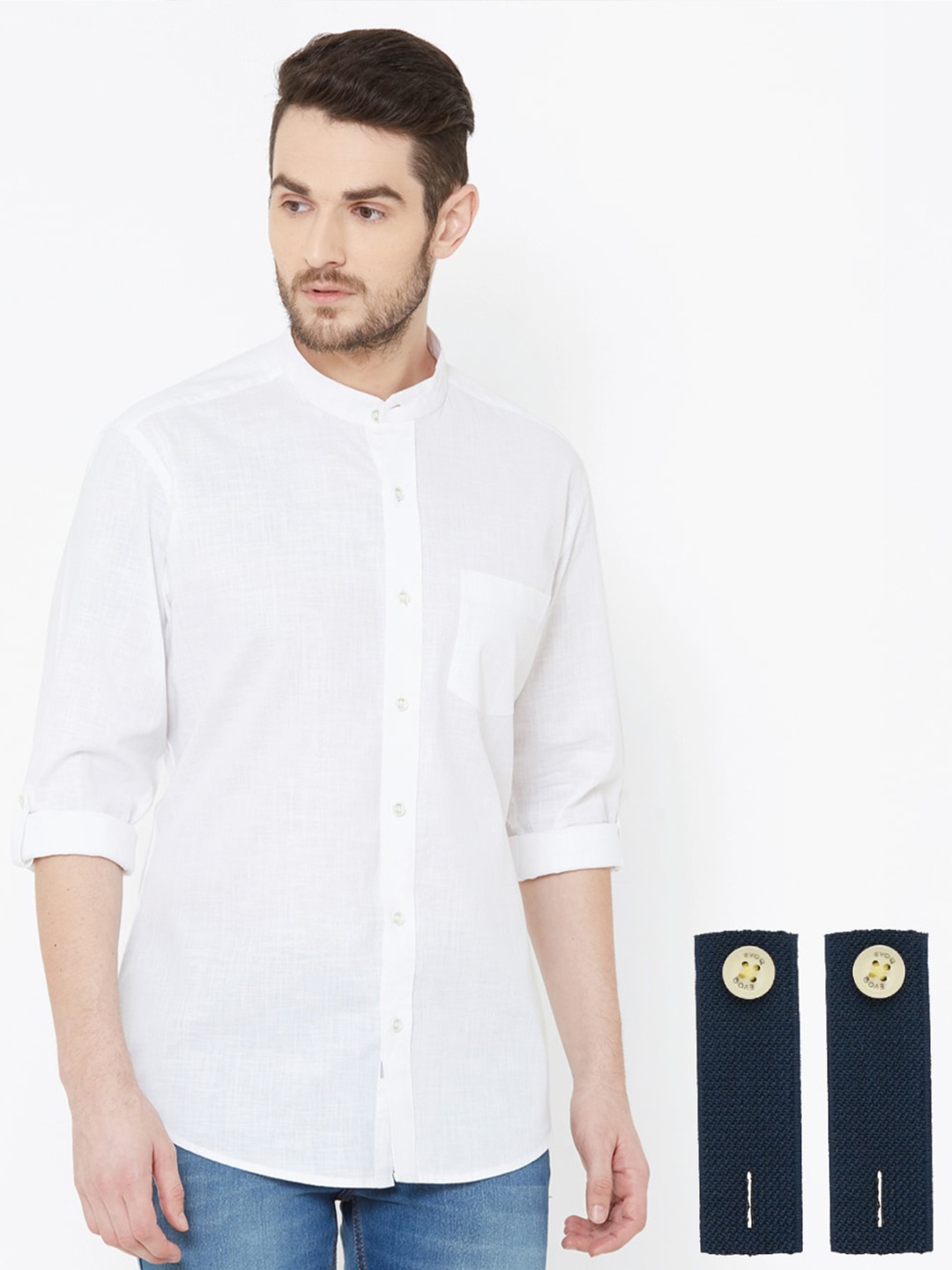 

EVOQ Men Cotton Linen Standard Opaque Casual Shirt, White