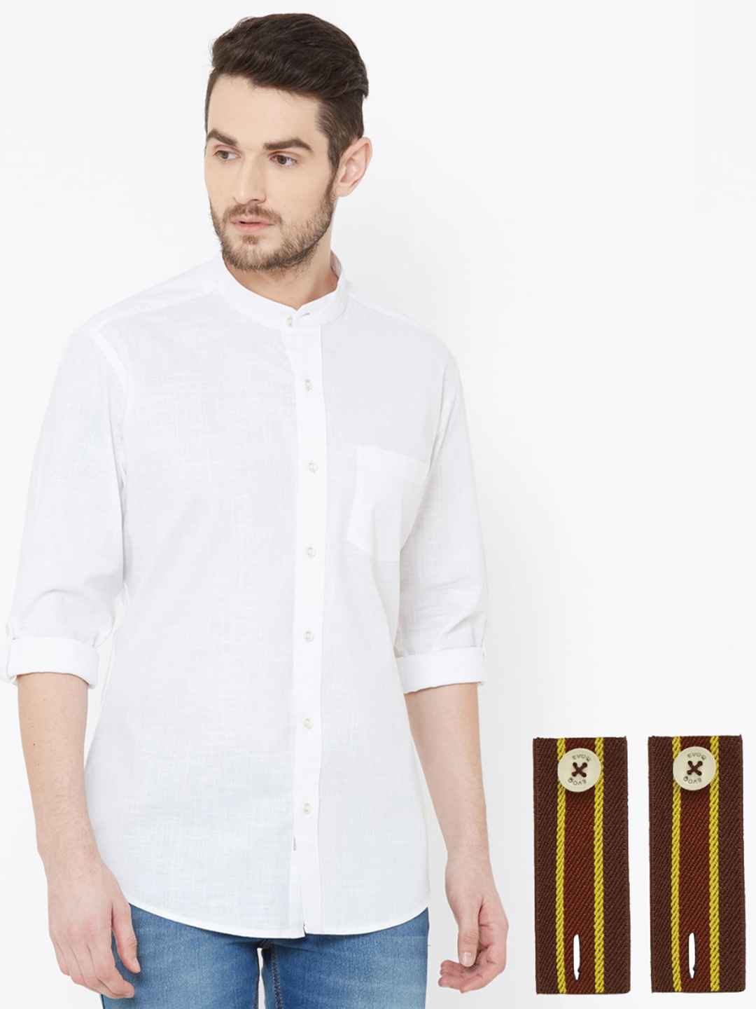 

EVOQ Men Cotton Linen Standard Opaque Casual Shirt, White