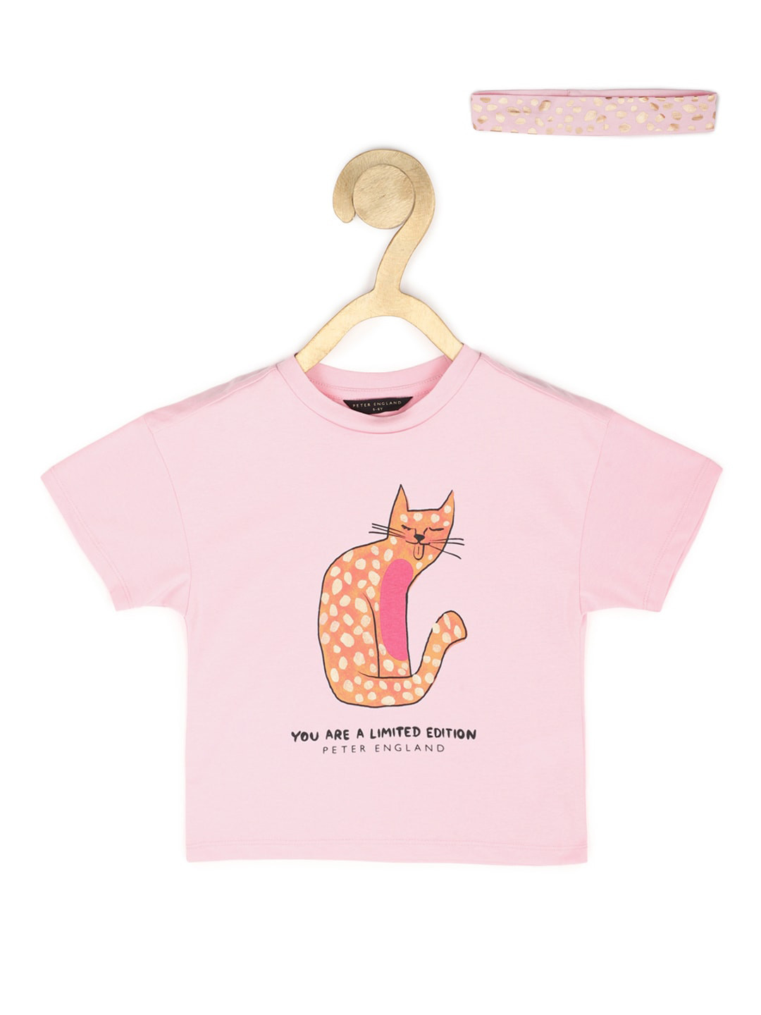 

Peter England Girls Typography Printed T-shirt With Hairband, Pink