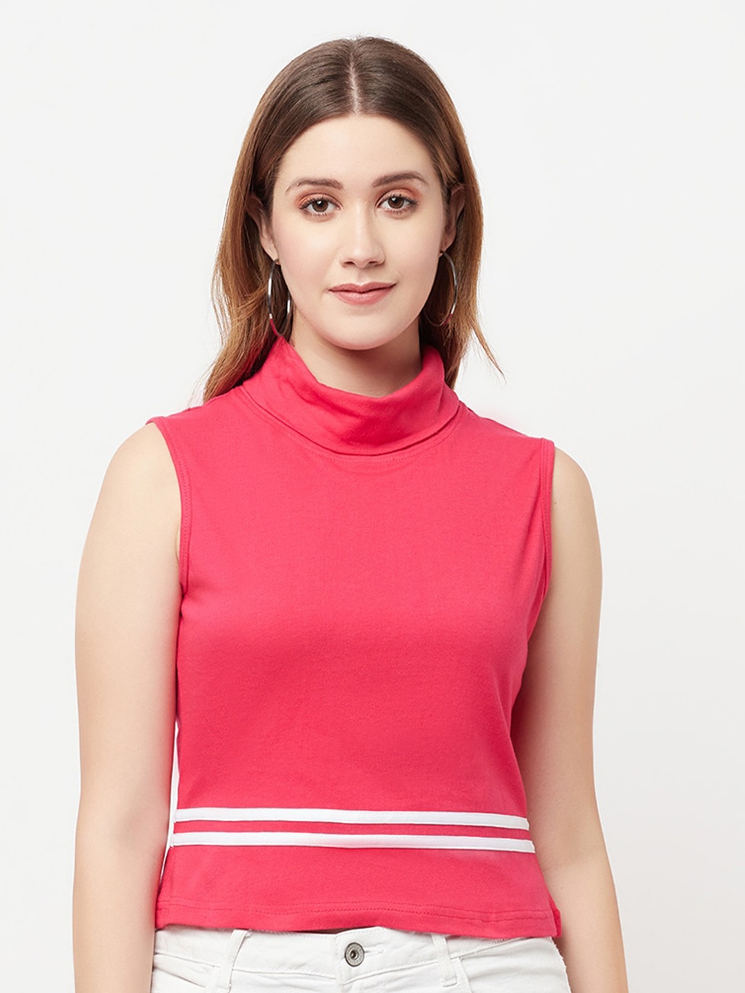 

GLITO High Neck Sleeveless Cotton Top, Pink