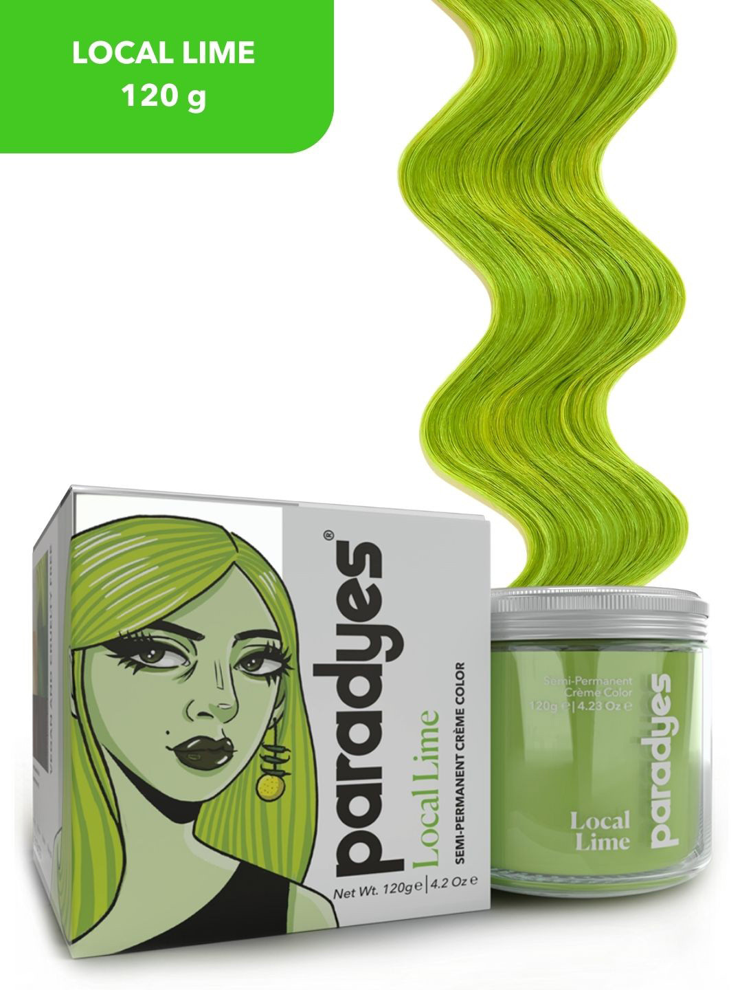 

Paradyes Ammonia Free Semi-Permanent Creme Hair Color 120g - Local Lime, Green