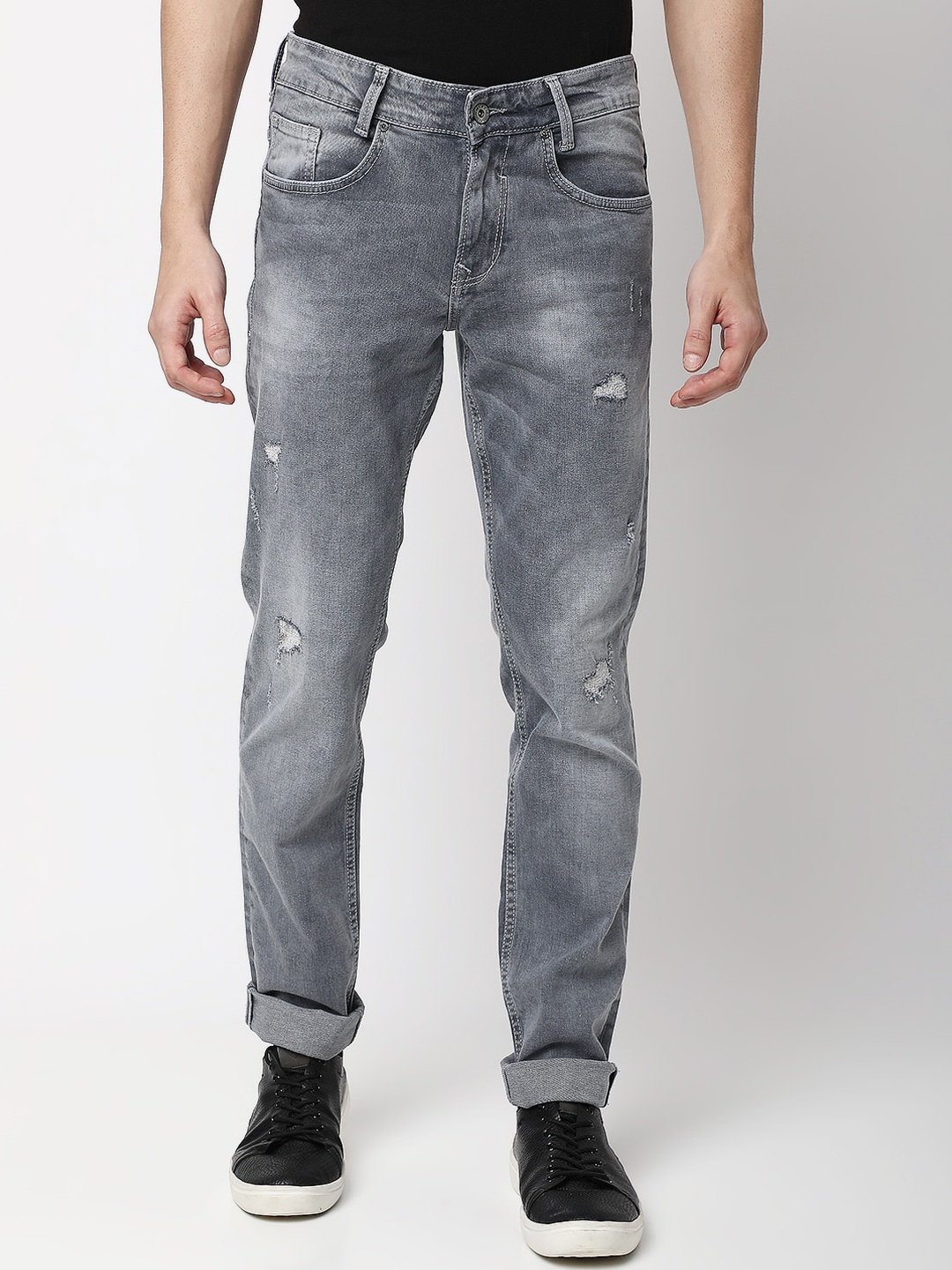 

Mufti Men Slim Fit Low Distress Heavy Fade Stretchable Jeans, Grey