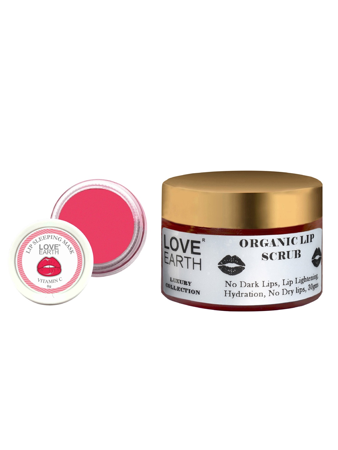 

LOVE EARTH Set of Organic Lip Scrub - 30 g & Vitamin C Lip Sleeping Mask - 8 g, Pink