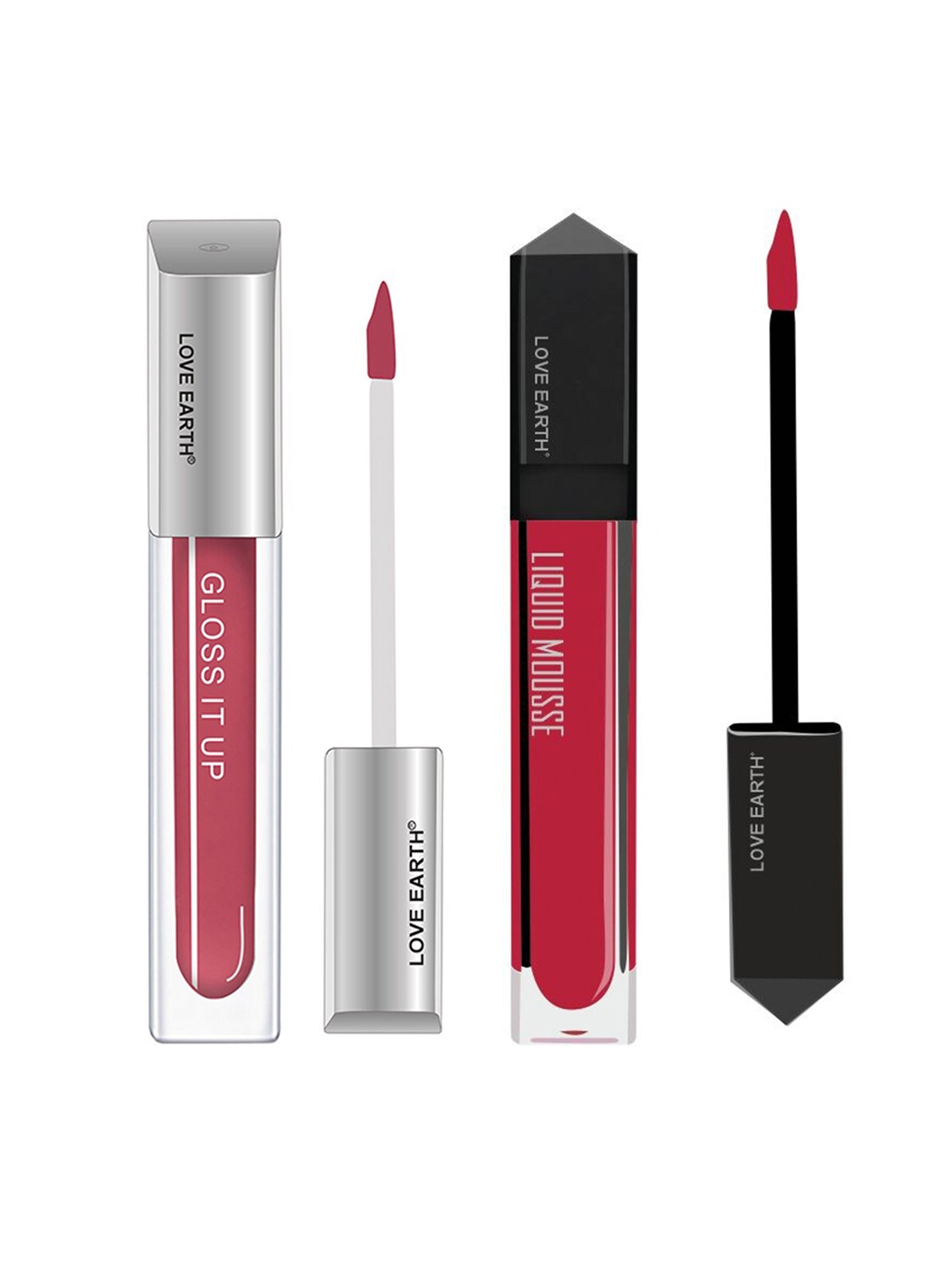 

LOVE EARTH Set of Liquid Mousse Lipstick - 6 ml & Gloss It Up Lip Gloss - 3 ml, Red