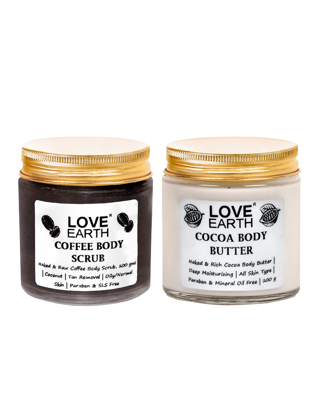 

LOVE EARTH Set of Coffee Body Scrub & Cocoa Body Butter - 100 g Each, White