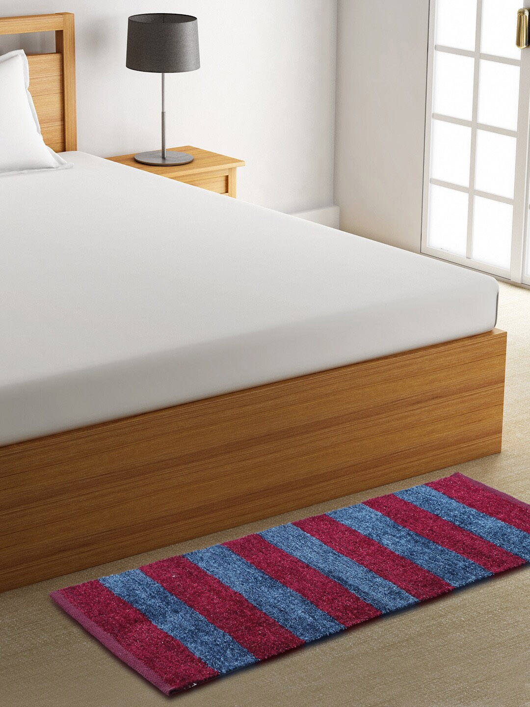 

FABINALIV Pink & Teal Blue Striped Reversible Bedside Runner