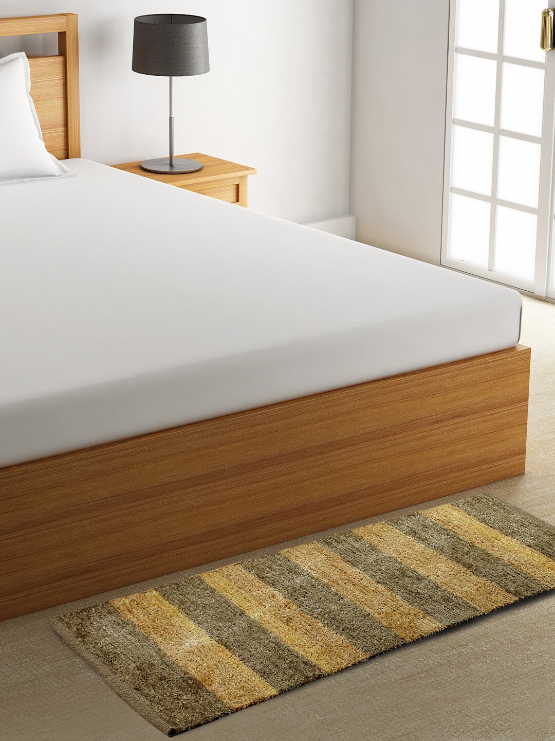

FABINALIV Yellow & Brown Striped Rectangular Bedside Runner