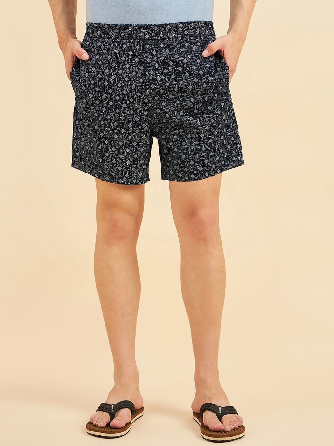 

Sweet Dreams Men Mid-Rise Printed Pure Cotton Boxers, Navy blue