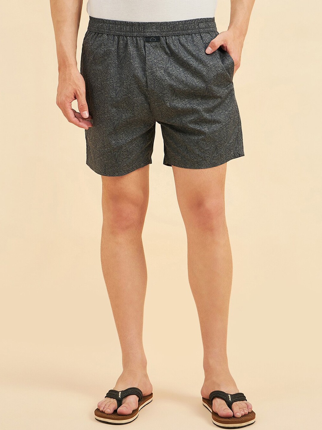 

Sweet Dreams Men Charcoal -Coloured Abstract Printed Pure Cotton Boxers