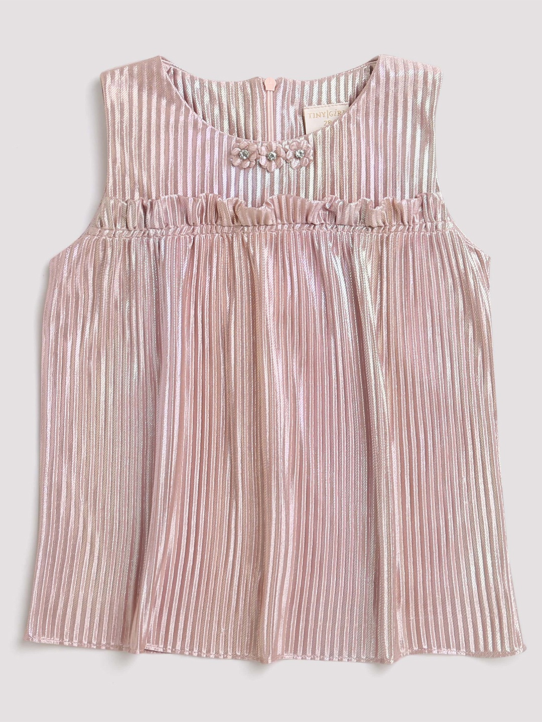 

Tiny Girl Vertical Striped Sleeveless Top, Peach